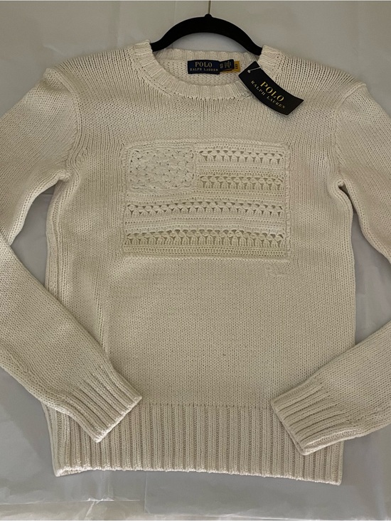 Ralph Lauren Sweaters - Polo Ralph Lauren American Flag Sweater in Ecru Iconic Crew Neck
